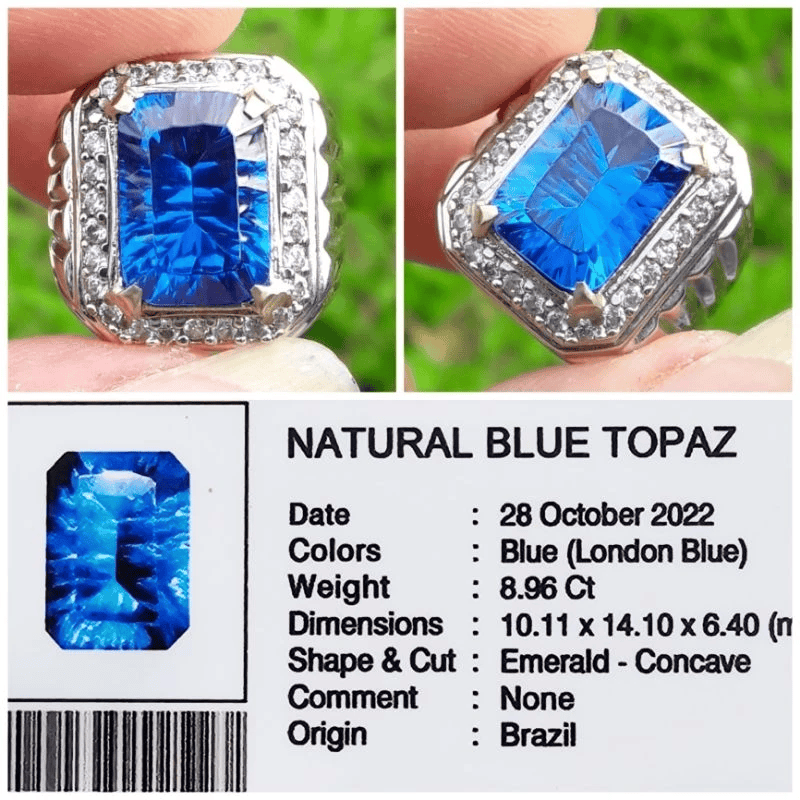 Cincin Batu Natural Blue Topaz Custom Memo