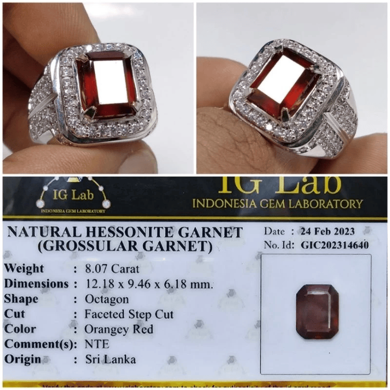 Cincin Batu Natural Hessonite Garnet Plus Memo